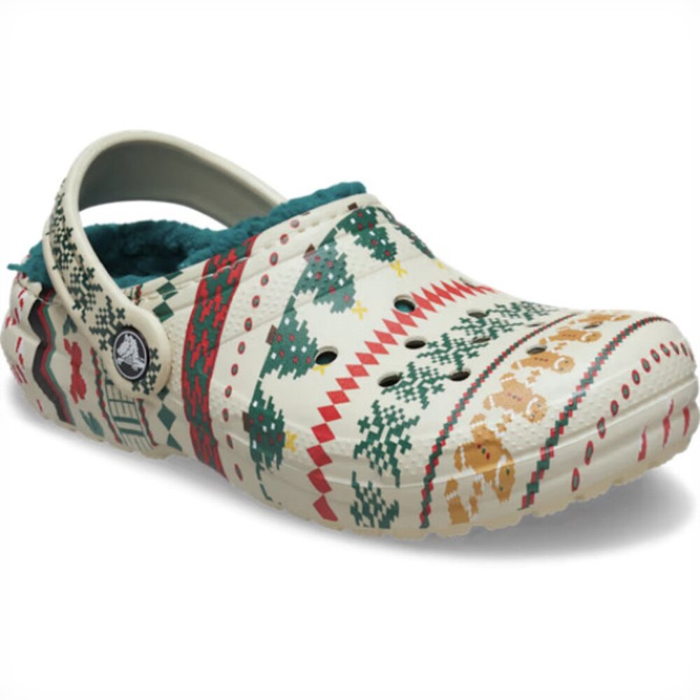 NEW Crocs Kids' Sizes C11-J6 Classic Lined Fair Isle Clog - Bone/Multi